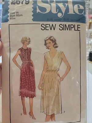 1980s Style Sewing Pattern Misses Dress Pleated Shoulder & Ties Size14 cut - Image 1 of 2