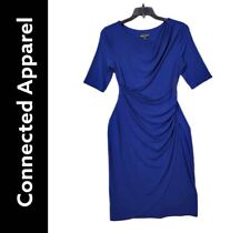 Connected Apparel Women's Blue Size 10  Sheath Short Sleeve Career Formal Dress