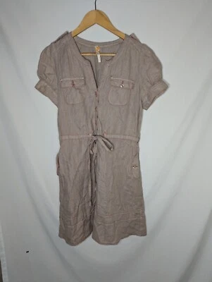 MAEVE Sz 0 Anthropologie 100% Linen Taupe Shirt Dress Pockets Safari Boho - Image 1 of 4