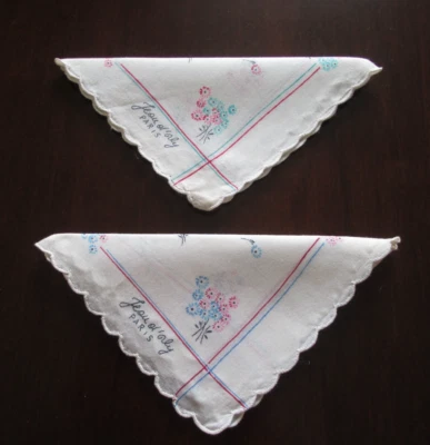 2  Vintage Floral Cotton Handkerchiefs Hankies Jeou d'orly Paris - Image 1 of 3