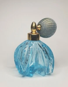 Vintage Irice Blue Perfume bottle with gold tone topper and blue bulb 3" tall - Picture 1 of 5