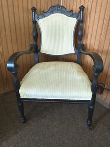 Antique Baroque Armed Upholstered Off White Accent Chair 1889-1900 - Picture 1 of 9