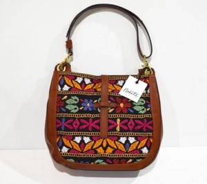 Embroidered Designer Handbag NANETTE LEPORE Hobo Multicolor Brown Faux Leather - Picture 1 of 2