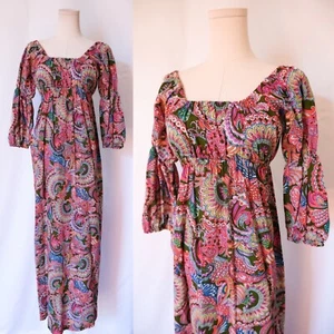 Vintage 70s Psychedelic Pink Paisley Beach/Swim Cover Up Dress Hippy SM - Picture 1 of 8