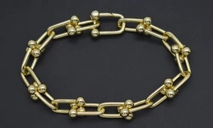 14K Yellow Gold Silver 925  Link U Style Bracelet 24.9 Gram 9mm 7'' 8'' - Picture 1 of 5