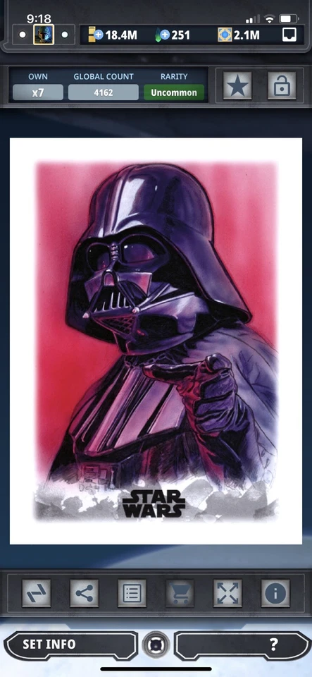 Topps Star Wars Digital Card Trader Stellar Signatures Sketch Card 1 Vader Award - Image 1 of 1