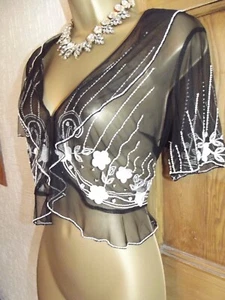 Wallis ❤️ Black Beaded Gatsby Deco 1920’s Style bolero shrug size 12 Uk - Picture 1 of 7