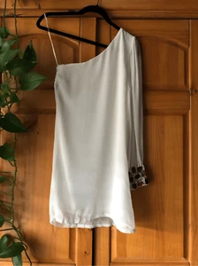 Floyd By Smith Beaded One Shoulder Mini White Dress SZ 12 - Picture 1 of 16