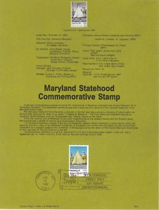 US Scott#SP806 (2342) 22c Maryland Statehood single Souvenir Pages NH 1988 - Picture 1 of 1