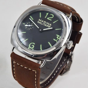 Polished 45mm black dial Asia hand winding 6497 men watch Miltary green marks D1 - Picture 1 of 8
