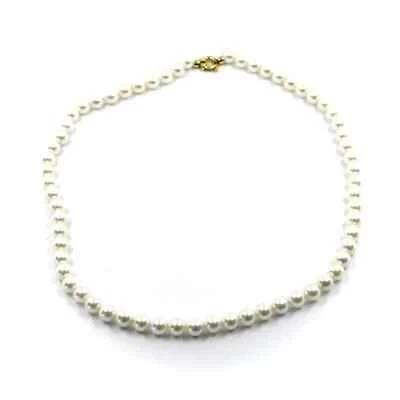 Collier Or Jaune, 18K, Avec Perles Blanches Synthétiques De 6.5 Mm, 40-50-60 Cm - Photo 1/4