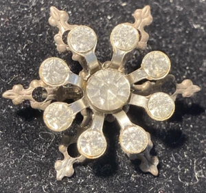 Snowflake Pin Brooch Clear Rhinestones Silver Tone Fleur de Lis Satellite sputni - Picture 1 of 11