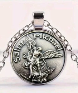 Cadena Acero Inoxidable Amuleto Se Cristal Protector Arcángel San Miguel Fé  - Bild 1 von 3