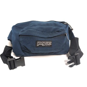 Vintage 70s Jansport Fanny Pack 2 Zip Pouch Waist Bag Dark Blue Classic USA Made - Picture 1 of 9
