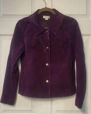 Chaqueta Christopher and Banks de gamuza púrpura frontal a presión talla mediana Foto 1 de 4