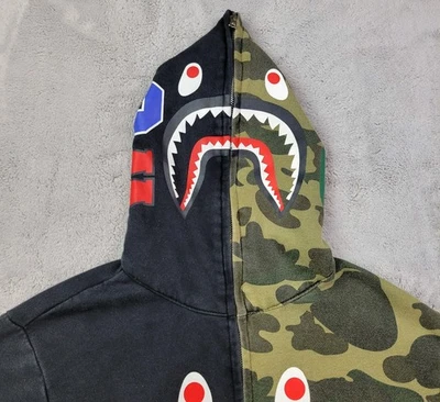 Bape A 沐浴猿鲨鱼全拉链连帽衫女式中号半迷彩半黑色 WGM — 第 1/4 张图片
