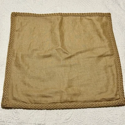 Pottery Barn Pillow Cover 100% Linen Wheat 20" X 20" Burlap Trim - Image 1 of 4