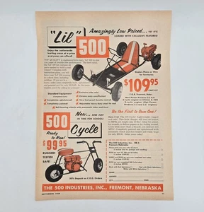 Carro Lil 500 Go, 500 Cycle, Fremont Nebraska 1959 anuncio impreso 8,25 x 10,75 - Imagen 1 de 3
