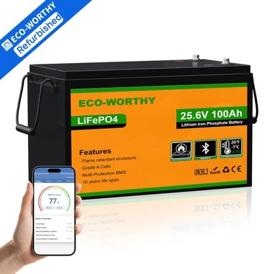 ECO-WORTHY 24V 100Ah LiFePO4 Lithium Battery Bluetooth Low-Temp For Home RV - Image 1 of 4