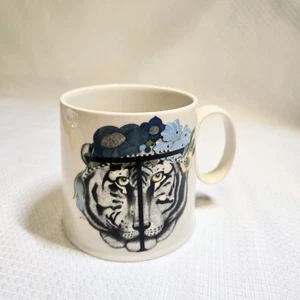 Anthropologie Letter T Coffee Mug Tiger Initial Blue Floral Cup 20oz  Balducci - Picture 1 of 7