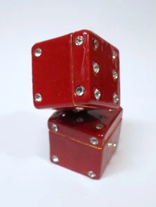 Vintage RED DICE DOUBLE TRINKET BOX Enamel with Rhinestones by WORK OF ART 2.5" - Picture 1 of 10