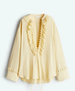 H&M Ruffled Tunic Blouse Butter Yellow S/S 25 Edition NWT Size L - Picture 1 of 10