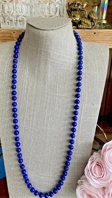 "Collar de 30"" vintage de piedras preciosas de lapislázuli de 14K anudadas a mano con cuentas broche elegante" Foto 1 de 4