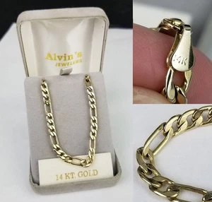 7 3/4" Herren Massiv Gold Armband Karabinerverschluss Figaro 14K Gelbgold! "Alvin's" - Bild 1 von 13