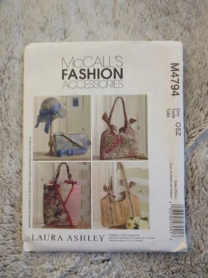 McCall's M4794 LAURA ASHLEY Handbags, Purses & Hat w Ribbon Detail UNCUT Pattern - Image 1 of 4