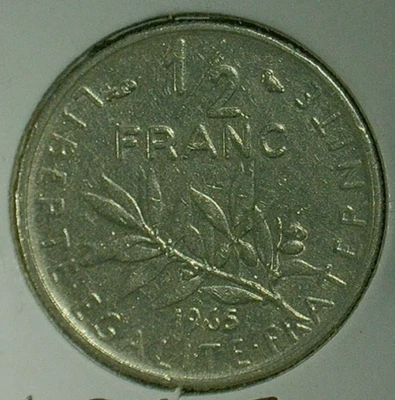 VENDA MUNDIAL DE MOEDAS--1965 FRANÇA 1/2 FRANCO--MOEDA DE COMPOSIÇÃO DE NÍQUEL KM# 931 - Imagem 1 de 3
