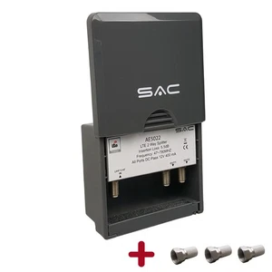 2 Way Masthead Outdoor TV Aerial Splitter with DC Pass LTE Filter + 3 F Plugs - Picture 1 of 4
