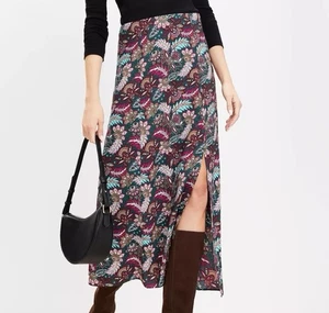 LOFT NWT Sz 6 Paisley Side Slit Midi Skirt Emerald Essence Floral Dark Academia - Picture 1 of 12