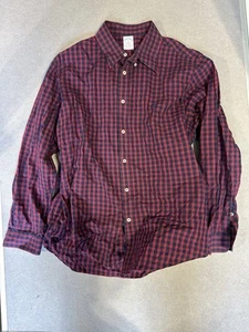 Brooks Brothers 1818 Regent Shirt XL Red Navy Plaid Cotton Long Sleeve - Picture 1 of 5