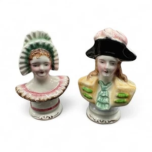 Vintage Ceramic Salt Pepper Shaker Set Colonial Woman And Man Bust Japan Shakers - Picture 1 of 9