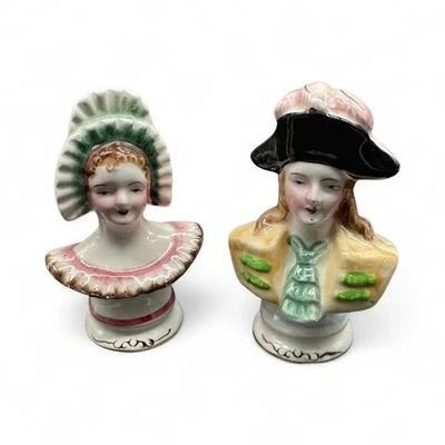 Vintage Ceramic Salt Pepper Shaker Set Colonial Woman And Man Bust Japan Shakers - Image 1 of 4