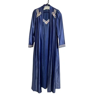 Conjunto de bata vintage Barad & Co para mujer grande azul peignoir cinta ribete años 80 Foto 1 de 4