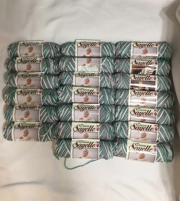 Dawn Sayelle Worsted Peso De Colección Lote 20 Madejas 3 Oz Ea Abeto Ombre Verde azulado Rosa Foto 1 de 4