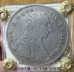 Reino De Nápoles Carlo De Borbón Piastra 120 Grana 1750 Sellada BB - Imagen 1 de 3