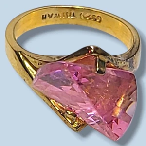 Gold Vermeil 925 Sterling Silber Rosa Zirkonia Cocktail Ring Größe 6 Taiwan - Bild 1 von 10