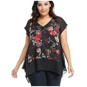 Blusa Torrid 3X Estampado Floral Transparente Cuello en V - Imagen 1 de 9