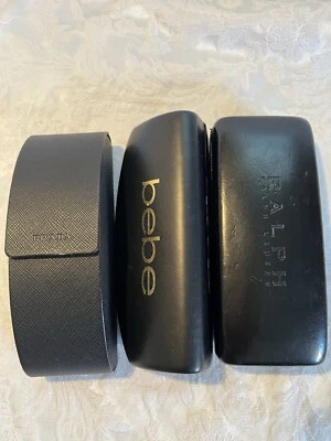 Eyeglass Cases Designer Lot Of 3 Prada Ralph Lauren Bebe Black Logo Brand Snap - Image 1 of 4
