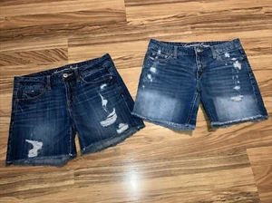 Pantaloncini American Eagle jeans denim taglio invecchiato blu taglia 4 vivi la tua vita - Foto 1 di 6
