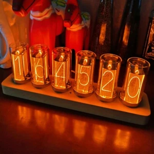 6-Digit LED Glow Tube Alarm Solid Wood Nixie Tube Alarm Clock Assembled tps - Picture 1 of 4