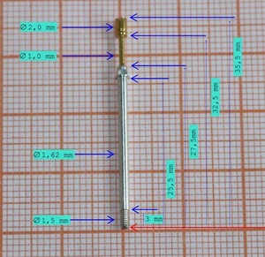 Federkontaktstifte Kontaktnadeln Krone 2mm / 5mm_35,5mm ( 20 Stk.) - NEUWERTIG - Bild 1 von 11