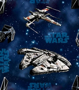 STAR WARS MILLENIUM FIGHTER/TIE FIGHTER/X WING COTTON FABRIC HALF YARD 18"x44" - Picture 1 of 1