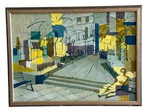 Pintura al óleo impresionista vintage 1967 sobre lienzo firmada por artista desconocido - Imagen 1 de 8