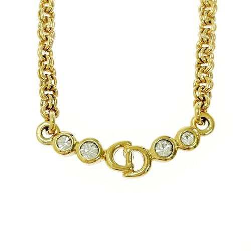 Christian Dior Collana Donna Placcata Oro Strass Logo CD Oro 404730 Ne...