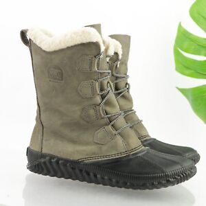 Sorel Women's Out N About Plus Boot Size 9.5 Waterproof Lace Up Olive Leather