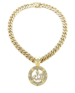ALLAH PENDANT WITH 18" 11mm ICE BLING CUBAN CHAIN - Picture 1 of 5