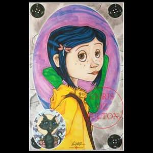 Coraline und Katze Tim Burton Film 11x17 Kunstdruck signiert Künstler Chris Oz Fulton - Bild 1 von 1